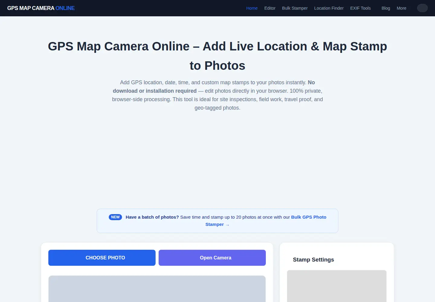 Captured homepage of gpsmapcameraonline.com in the current scan