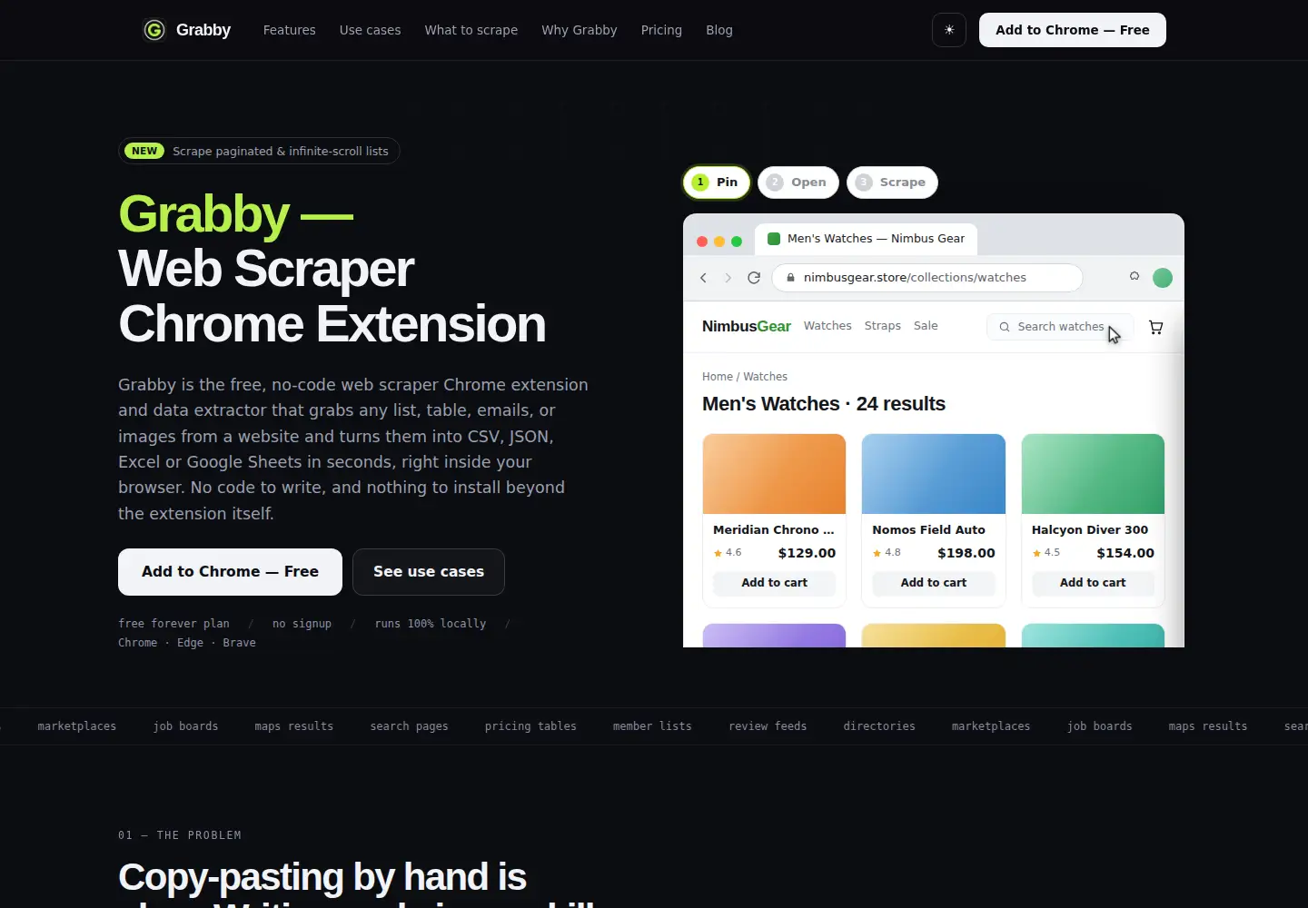 Captured homepage of grabbywebscraper.com in the current scan