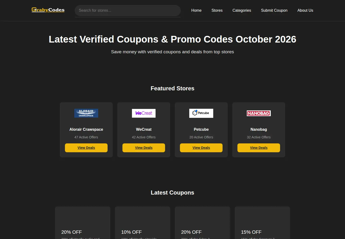 Captured homepage of grabycodes.com in the current scan