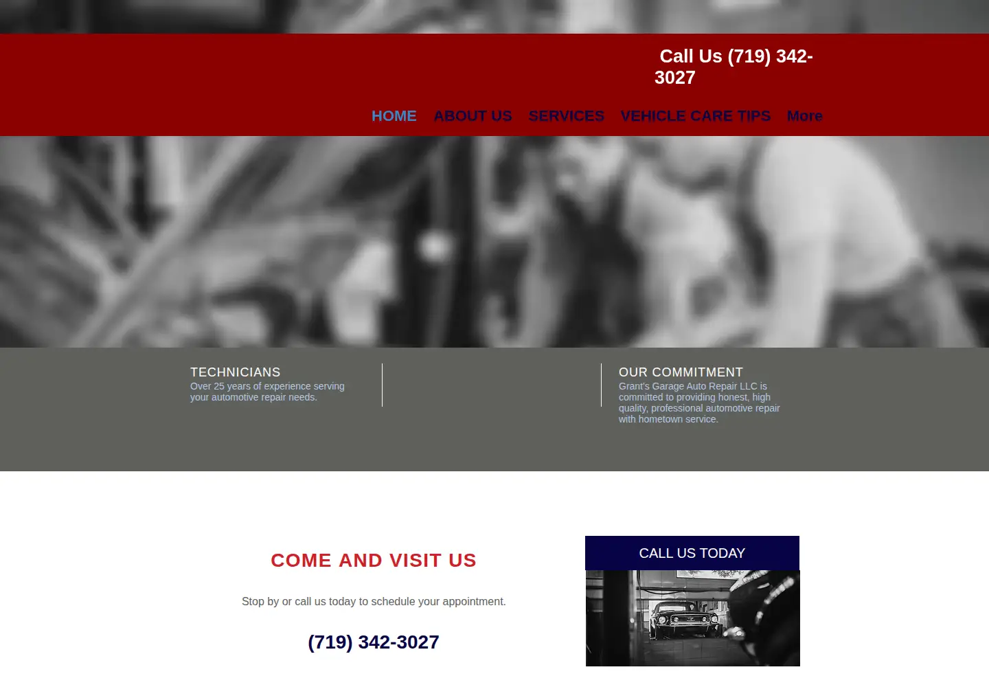 Captured homepage of grantsgarageautorepair.com in the current scan