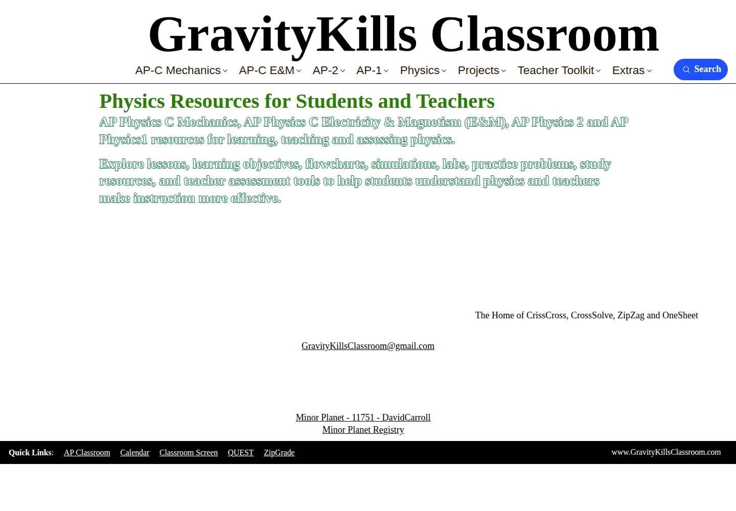 Captured homepage of gravitykillsclassroom.com in the current scan