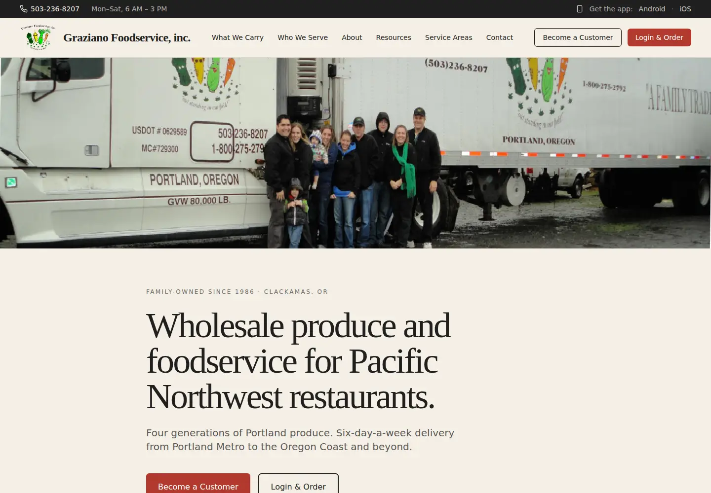 Captured homepage of grazianofoodservice.com in the current scan