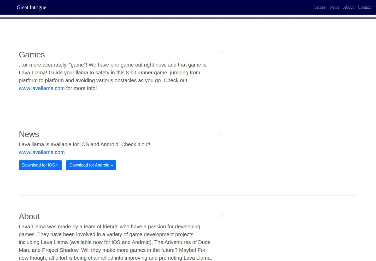 Captured homepage of greatintrigue.com in the current scan