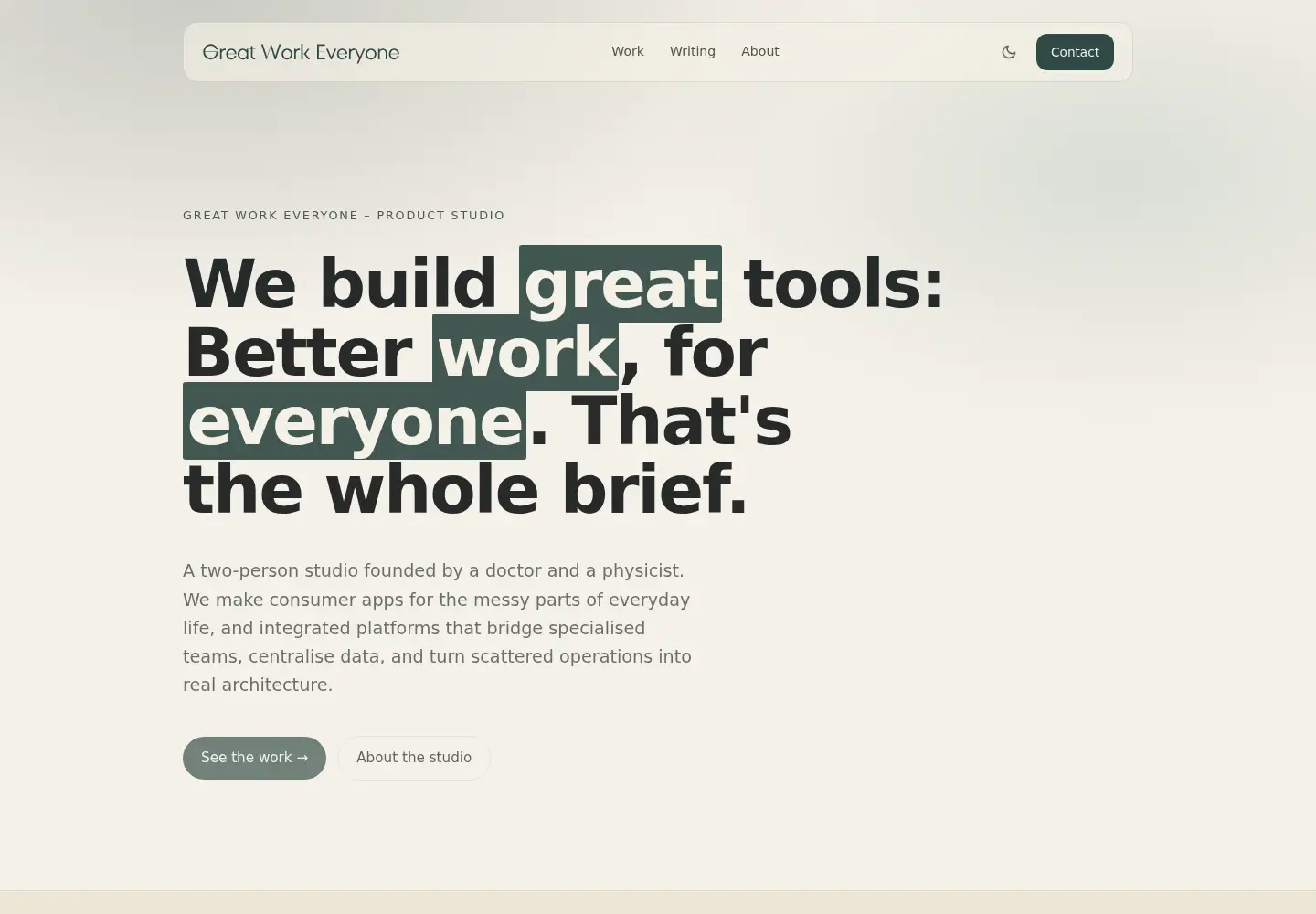 Screenshot of greatworkeveryone.com