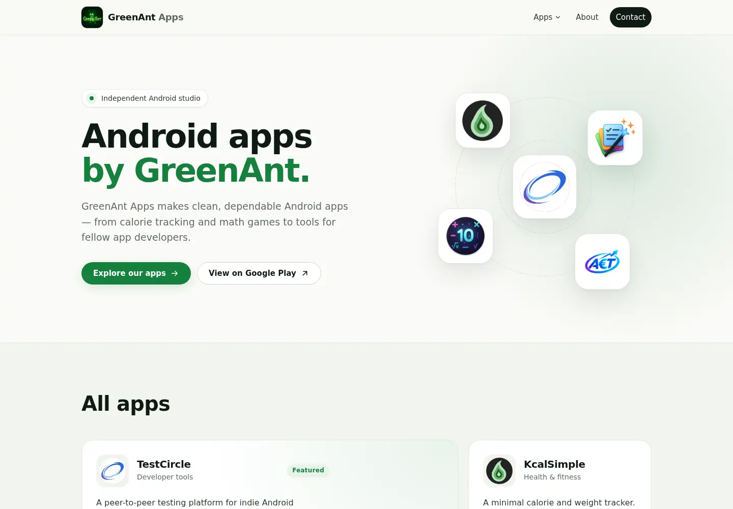 Screenshot of greenantapps.com