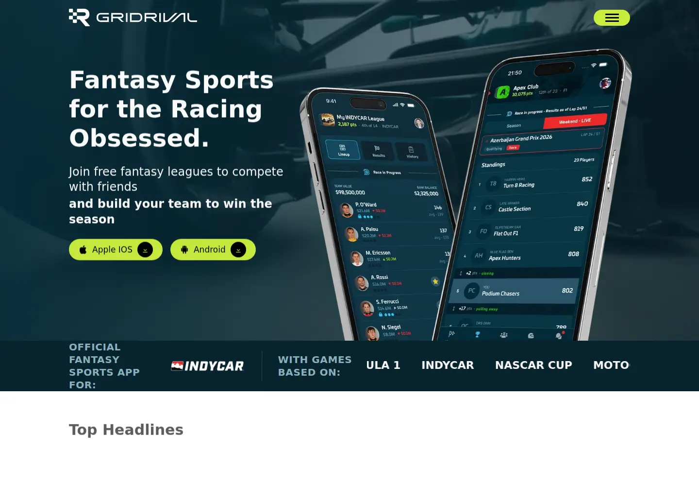 Captured homepage of gridrivals.com in the current scan
