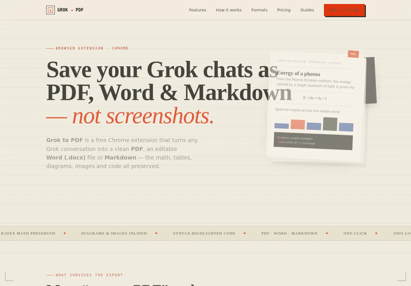 Captured homepage of grok-to-pdf.com in the current scan