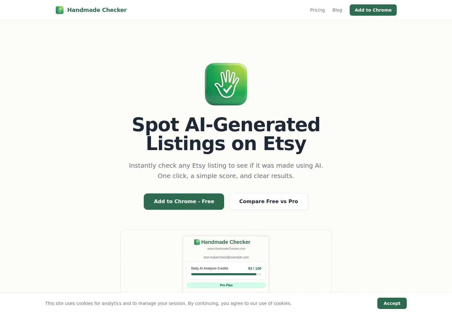 Screenshot of handmadechecker.com
