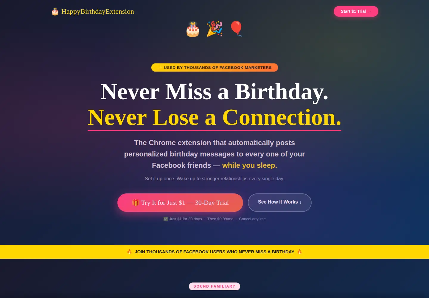 Screenshot of happybirthdayextension.com