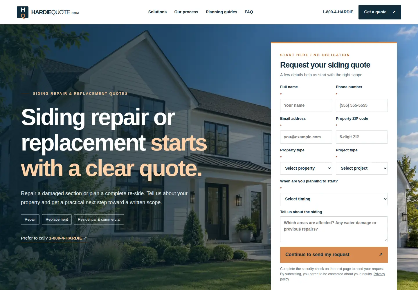 Screenshot of hardiequote.com
