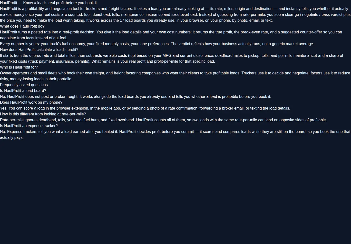 Screenshot of haulprofit.com