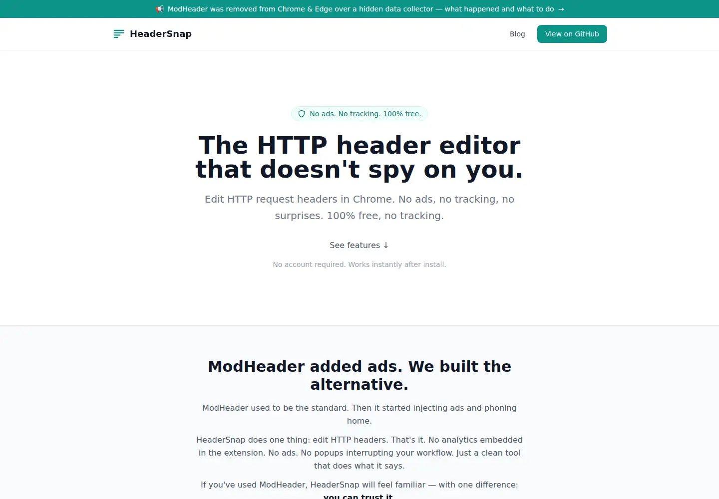Captured homepage of headersnap.com in the current scan