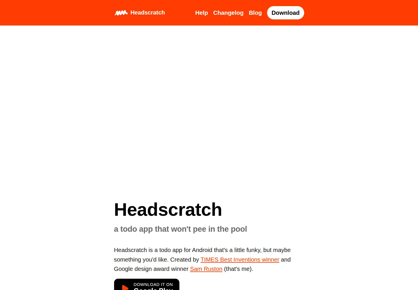 Captured homepage of headscratchapp.com in the current scan