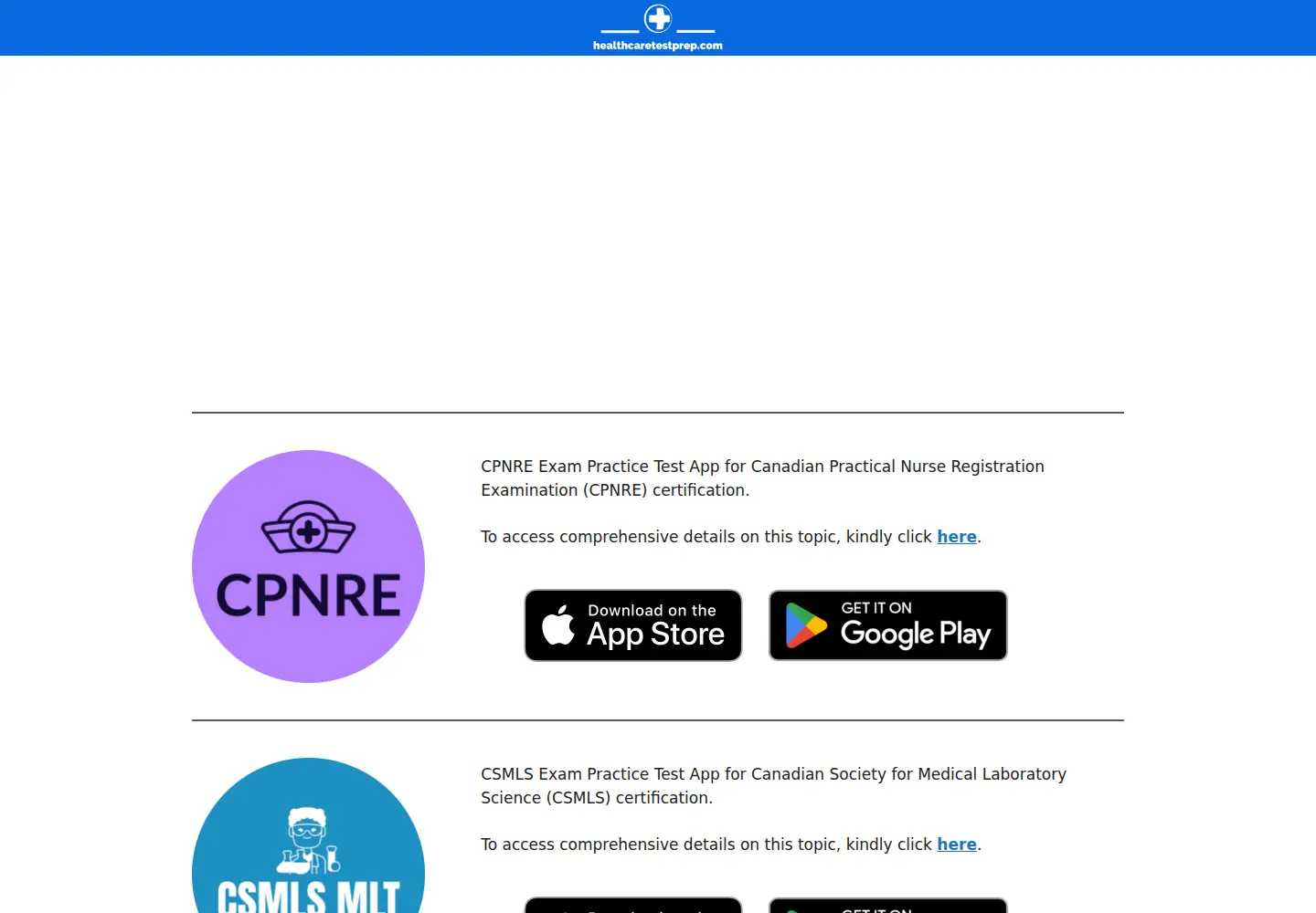 Screenshot of healthcaretestprep.com