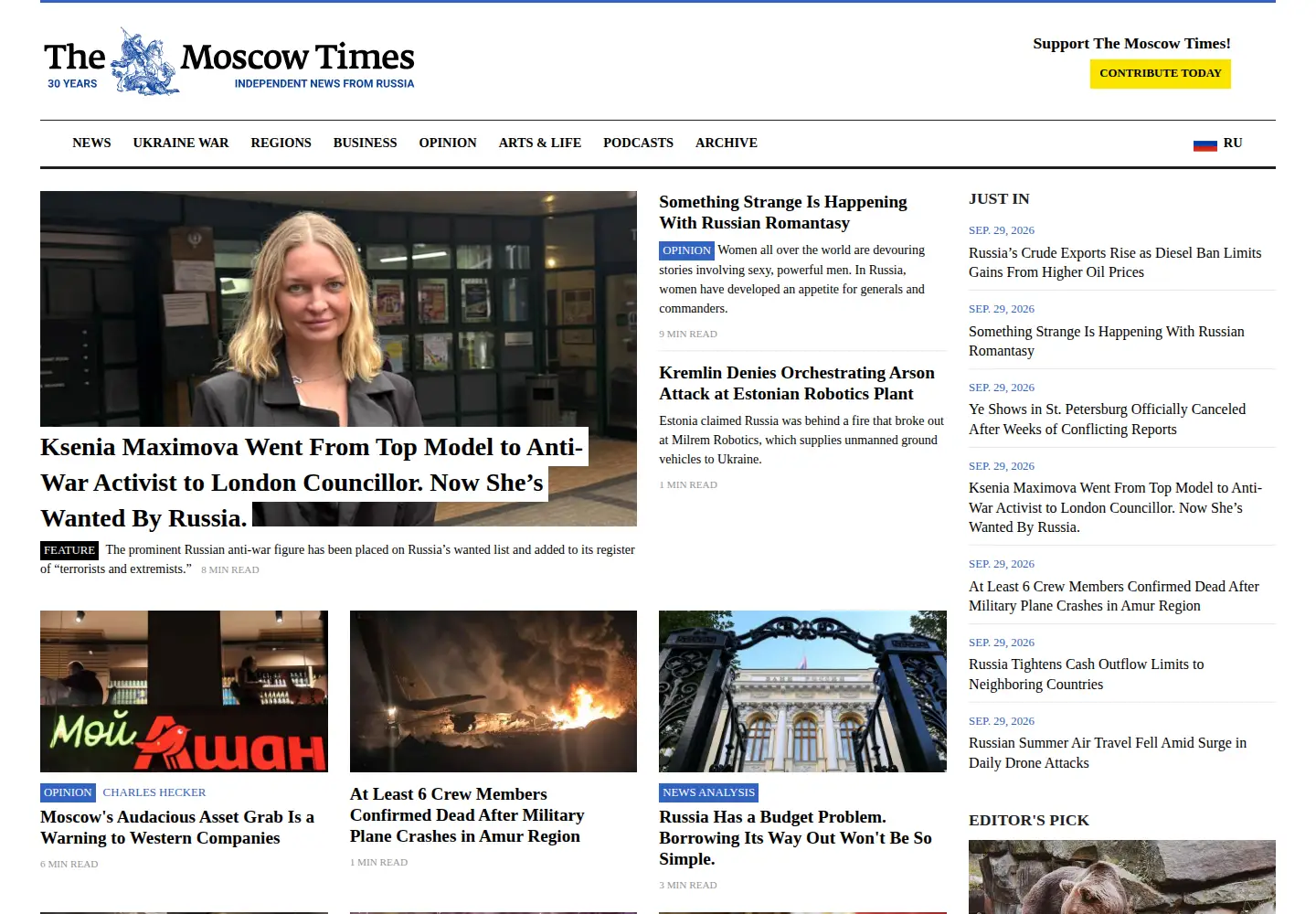 Screenshot of themoscowtimes.com