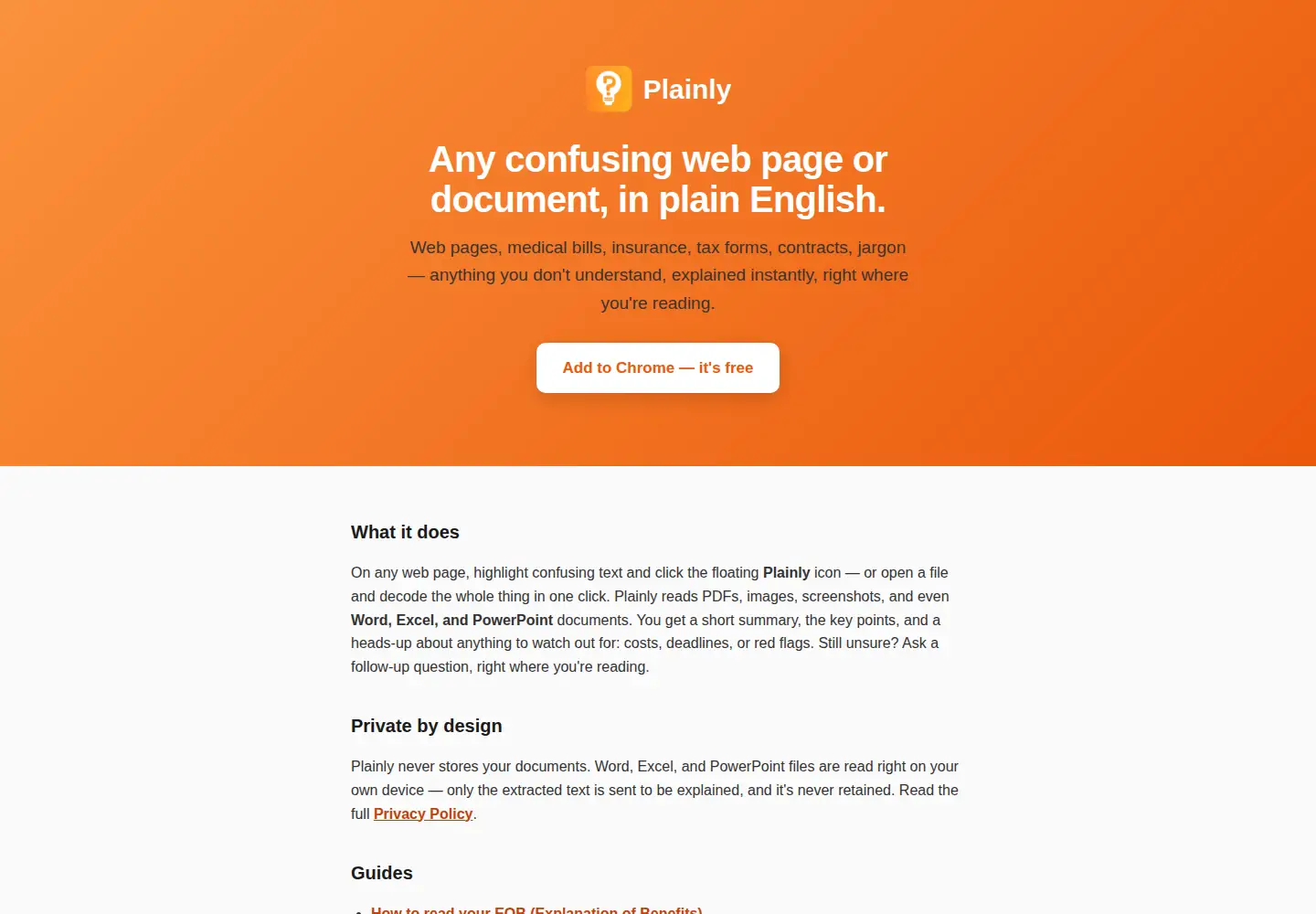 Screenshot of heyplainly.com