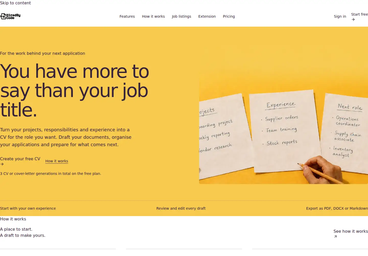 Captured homepage of hiredbycode.com in the current scan