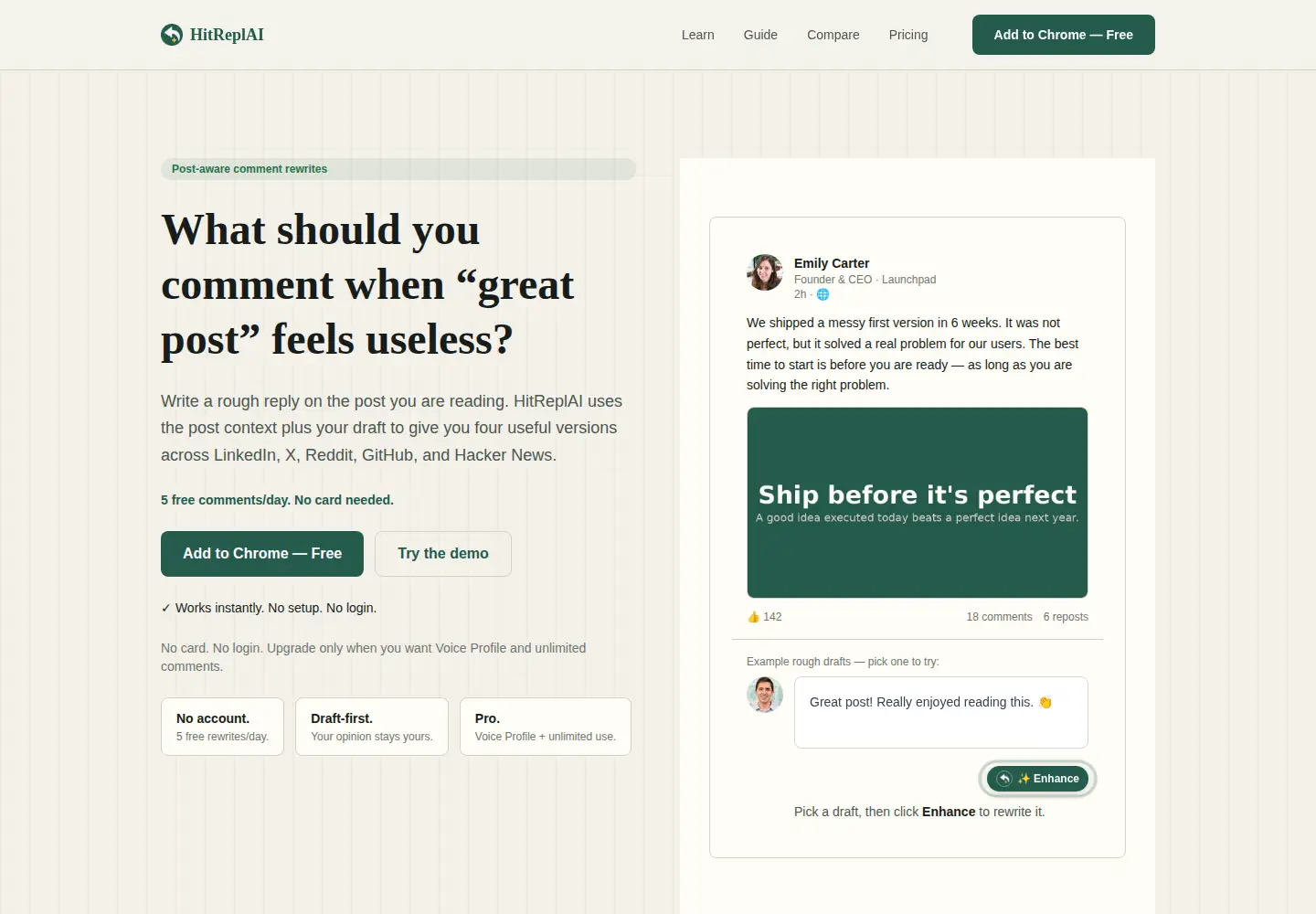 Screenshot of hitreplai.com