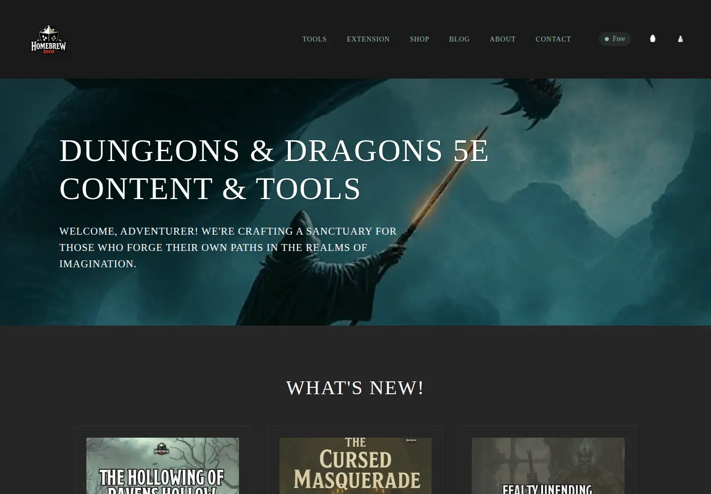 Captured homepage of homebrewdnd.com in the current scan