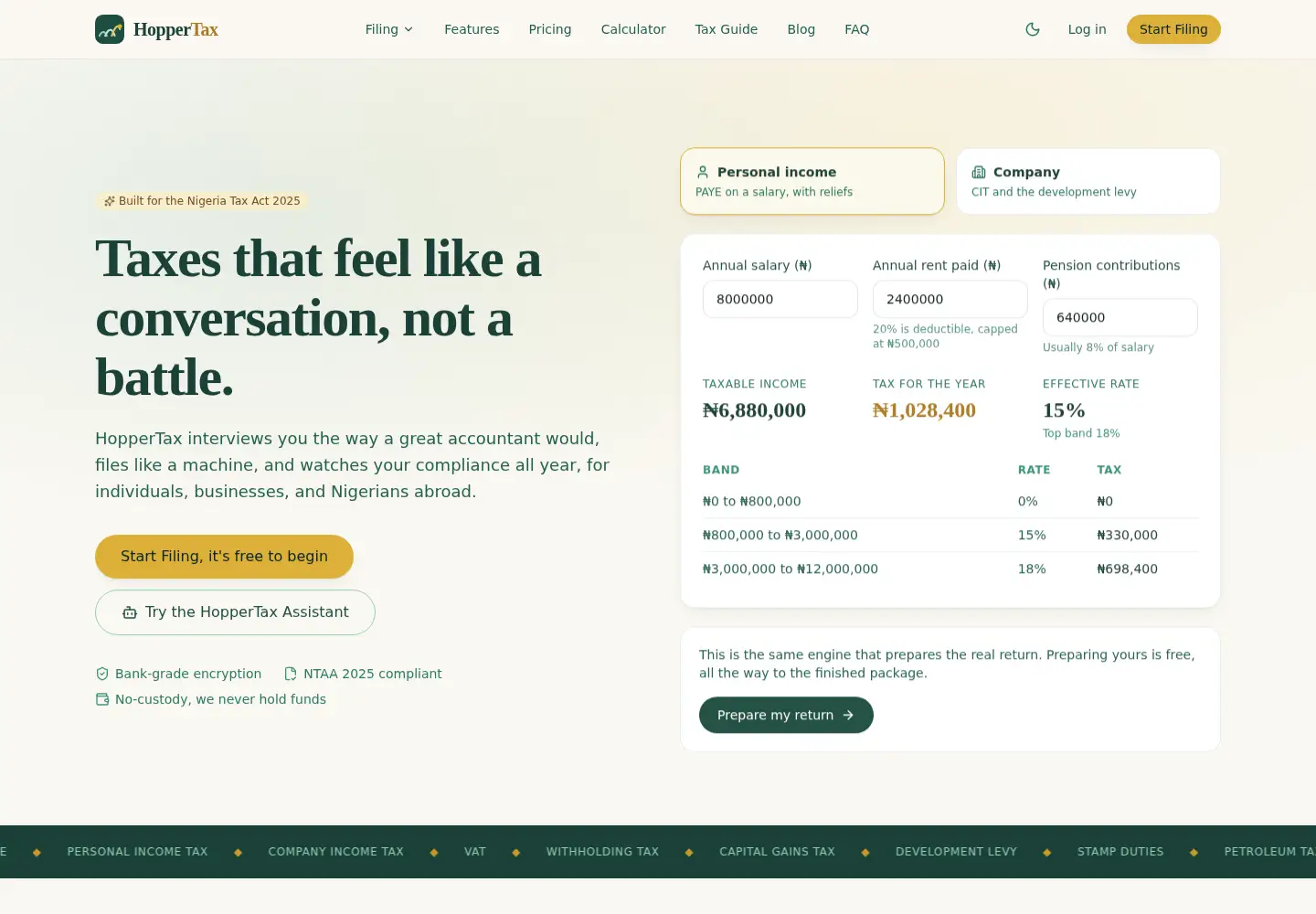 Screenshot of hoppertax.com