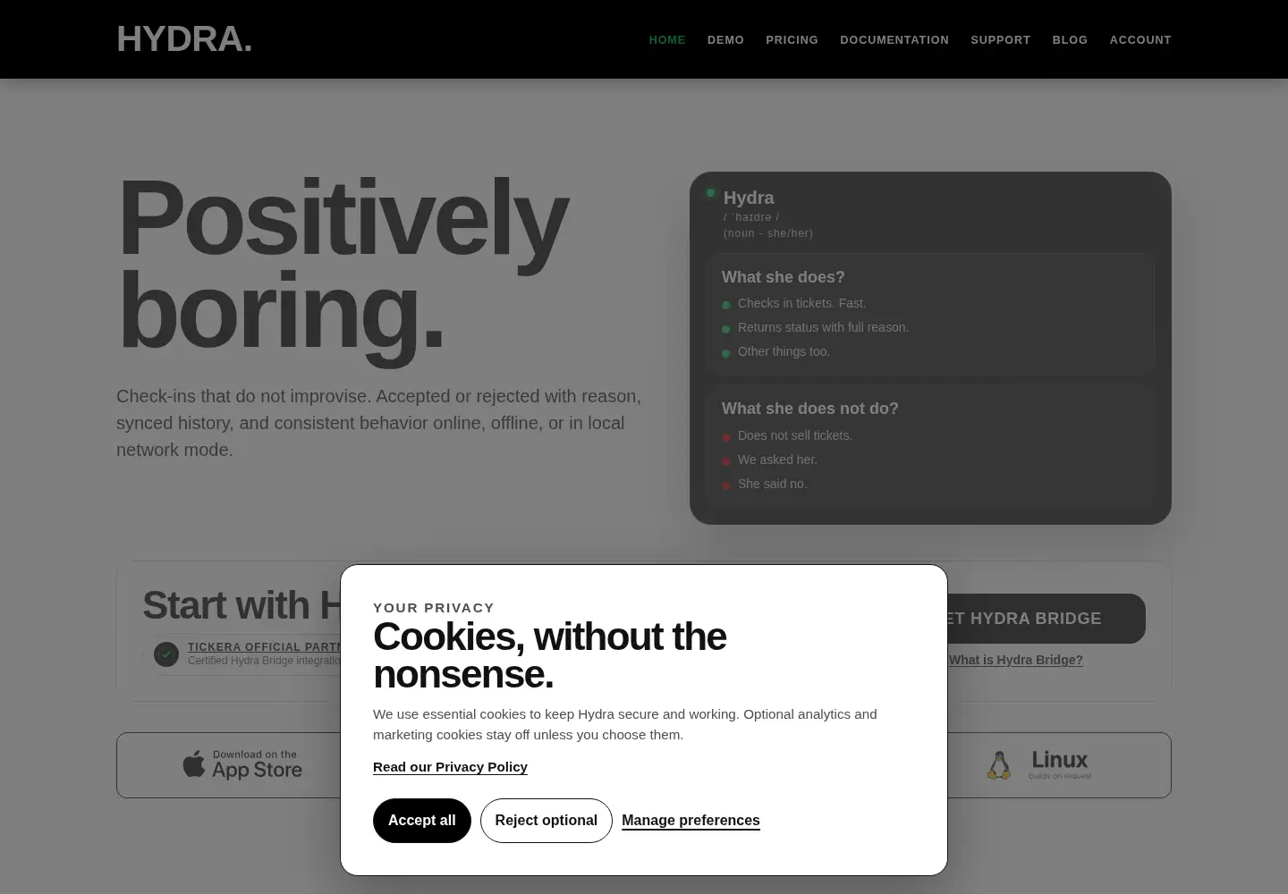 Captured homepage of hydracheckin.com in the current scan