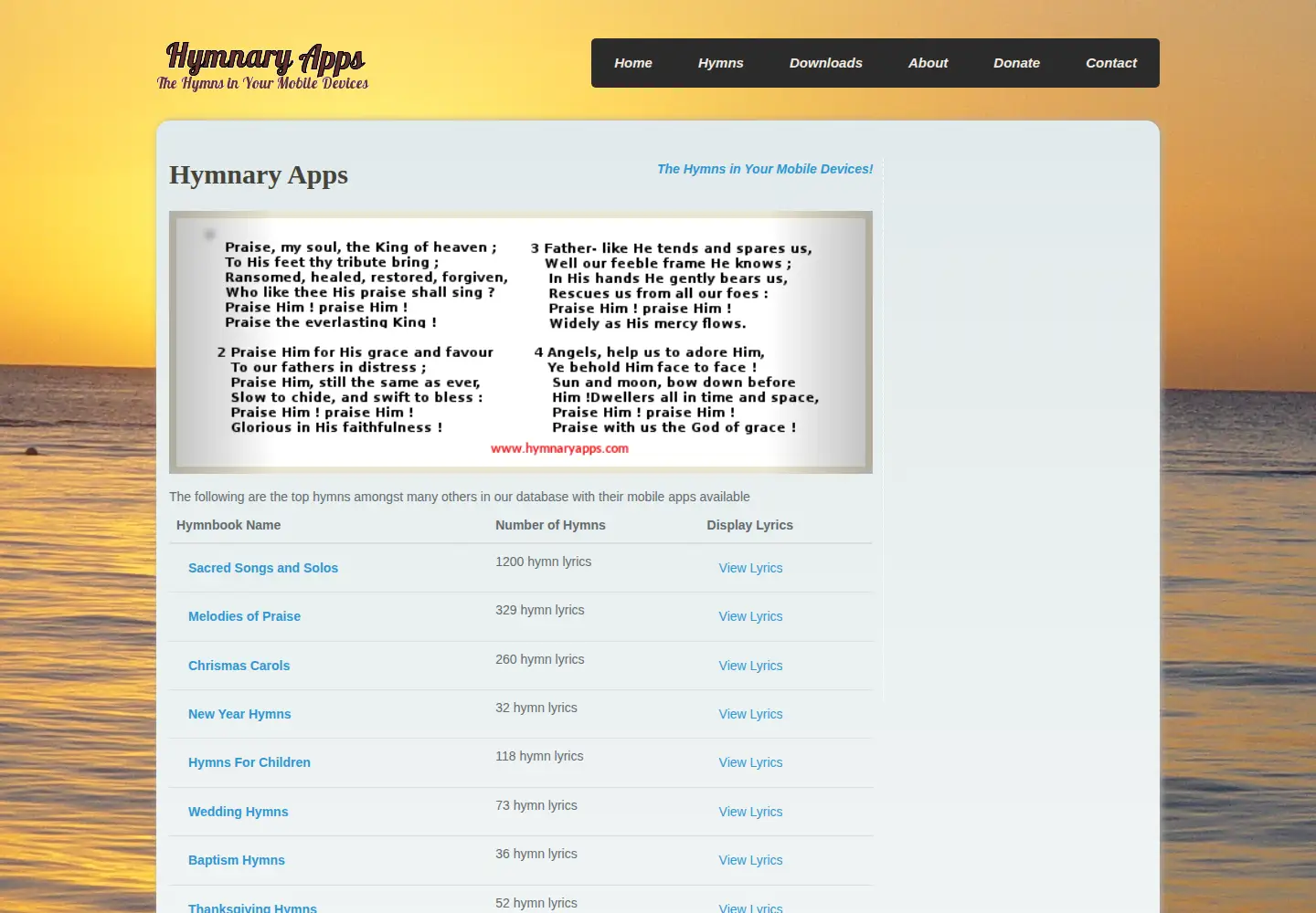 Screenshot of hymnaryapps.com