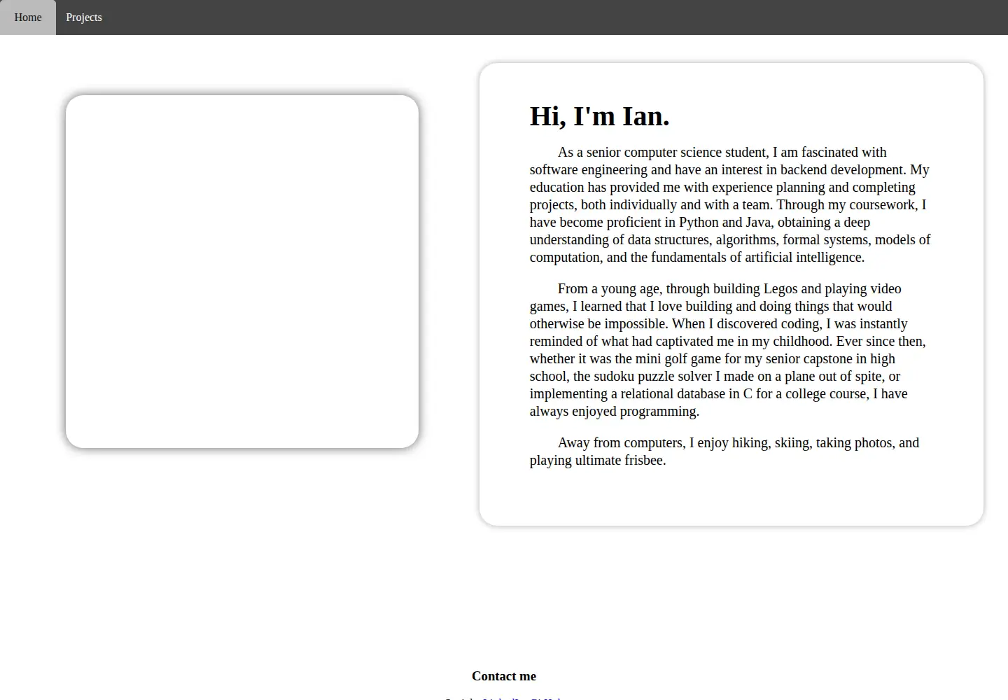 Captured homepage of ianmhill.com in the current scan