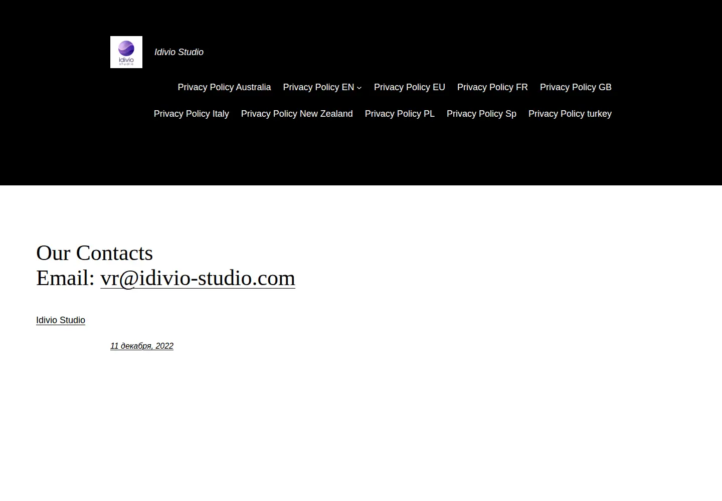 Captured homepage of idivio-studio.com in the current scan
