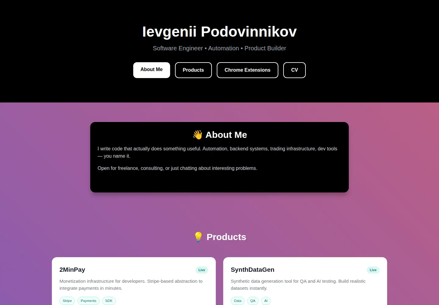 Captured homepage of ievgenii.com in the current scan