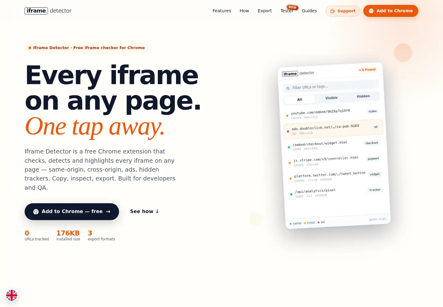 Captured homepage of iframe-detector.com in the current scan