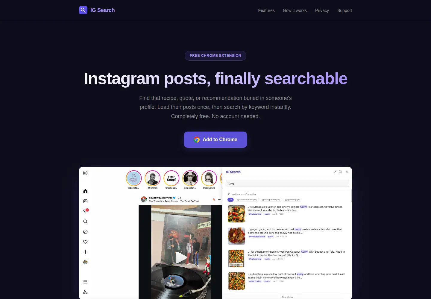 Captured homepage of ig-search.com in the current scan