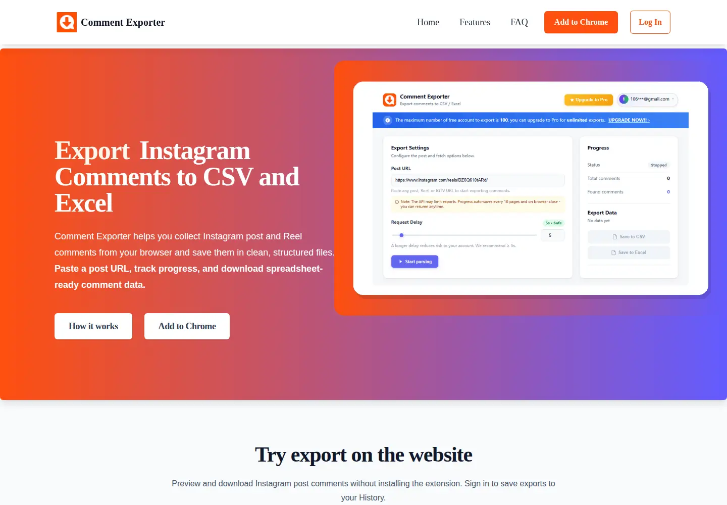 Screenshot of igcommentexporter.com