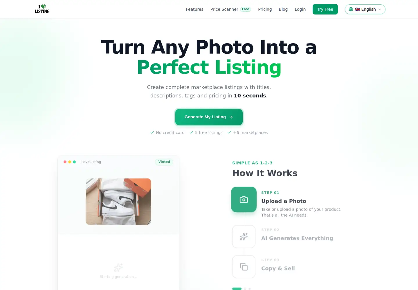 Captured homepage of ilovelisting.com in the current scan
