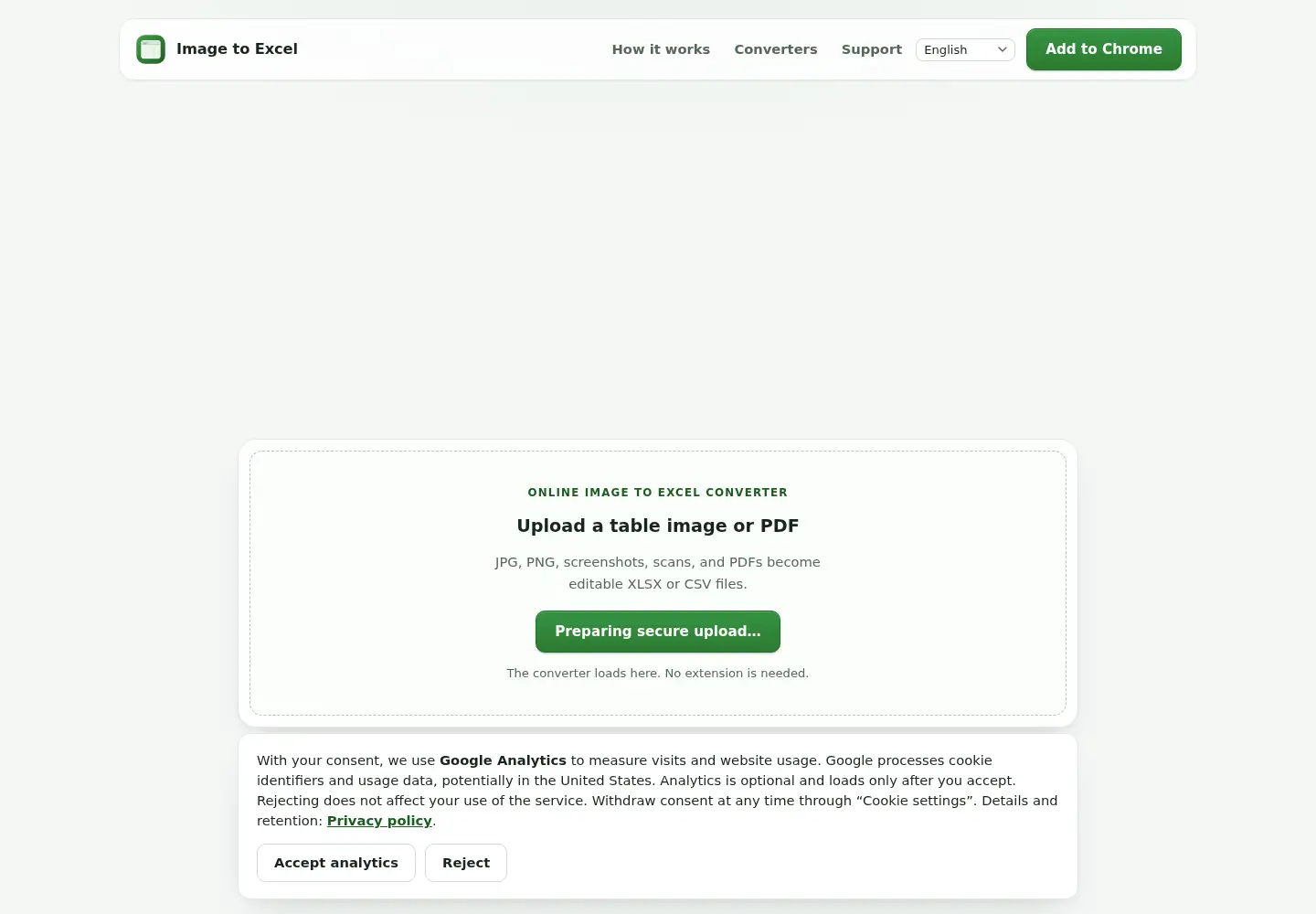 Screenshot of image-to-excel.com