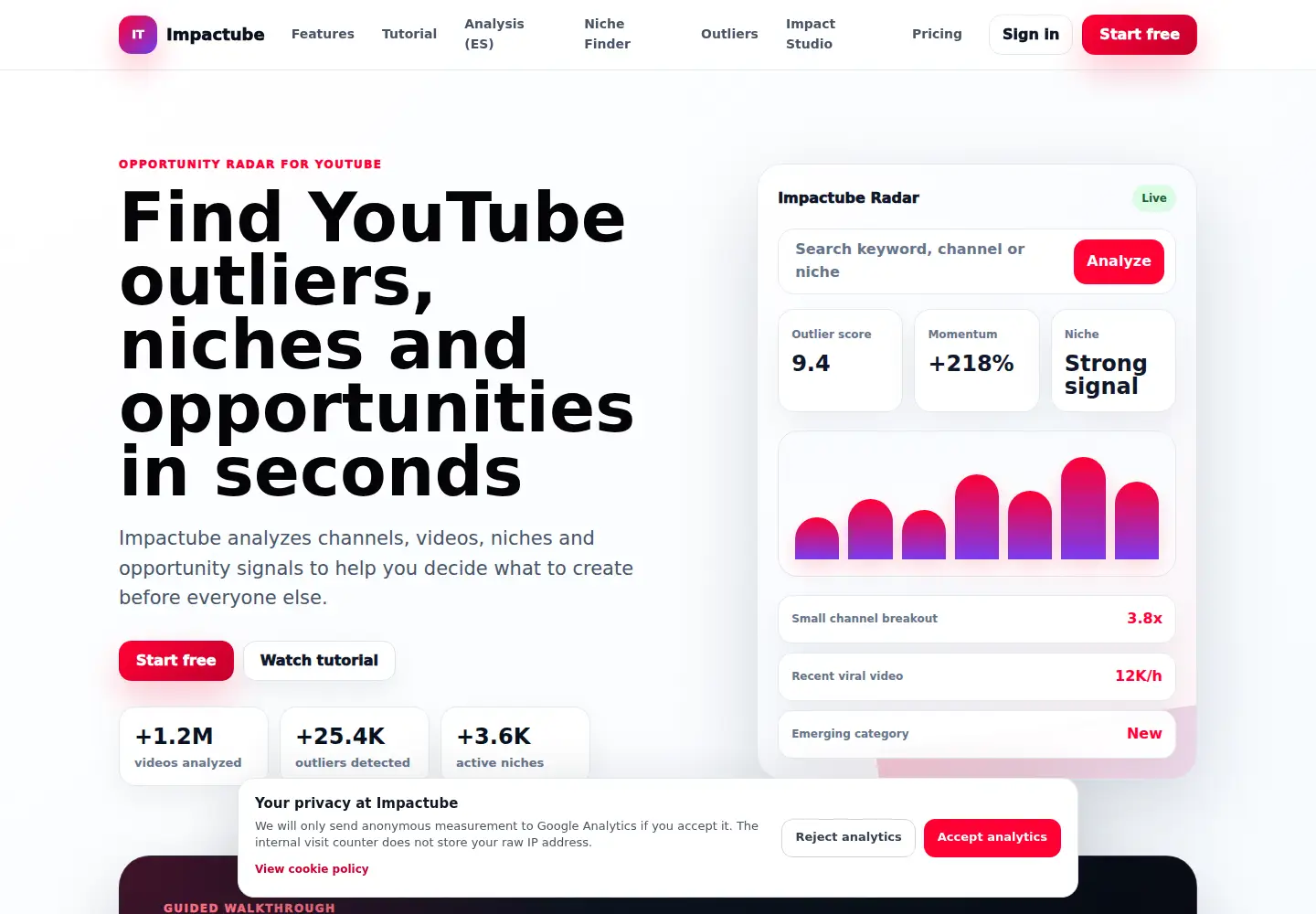 Captured homepage of impactube.com in the current scan
