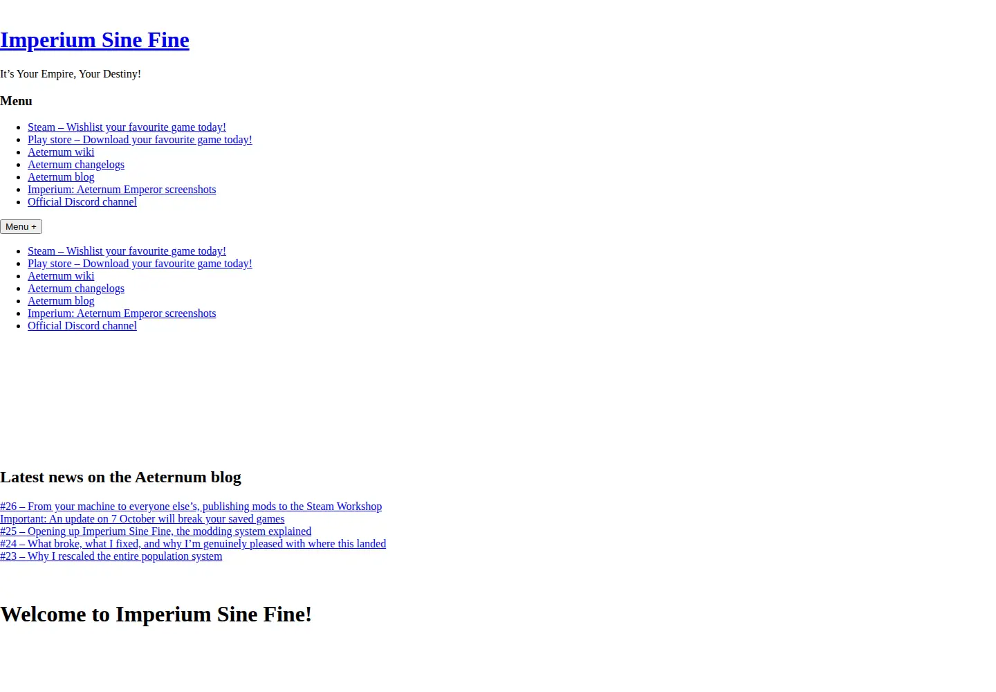 Captured homepage of imperium-aeternum.com in the current scan