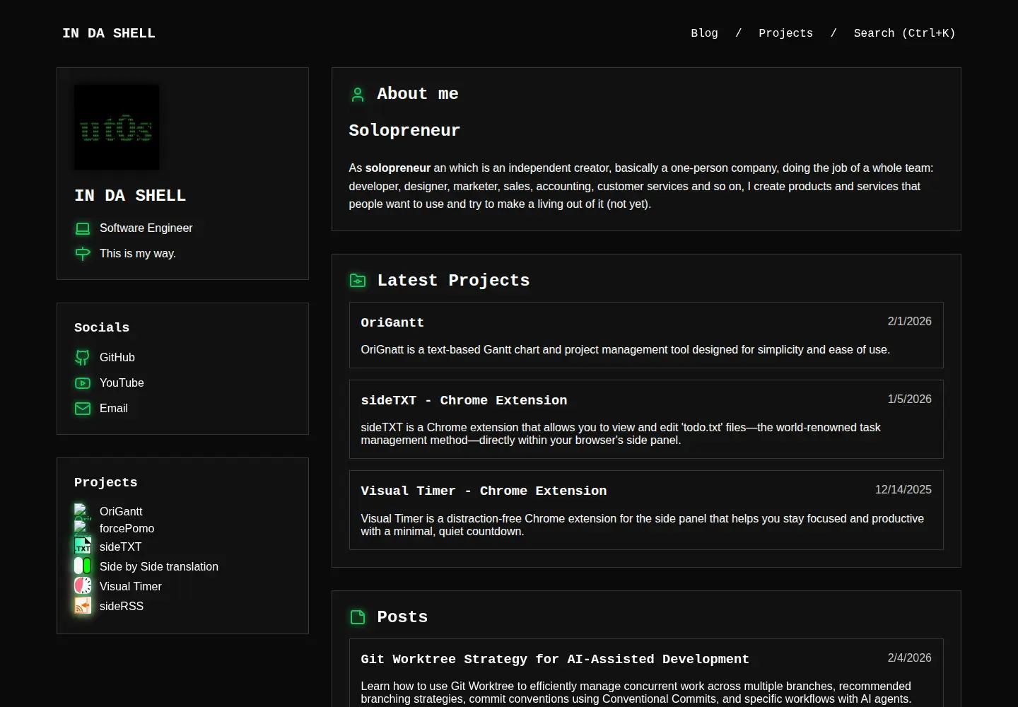 Captured homepage of in-da-shell.com in the current scan