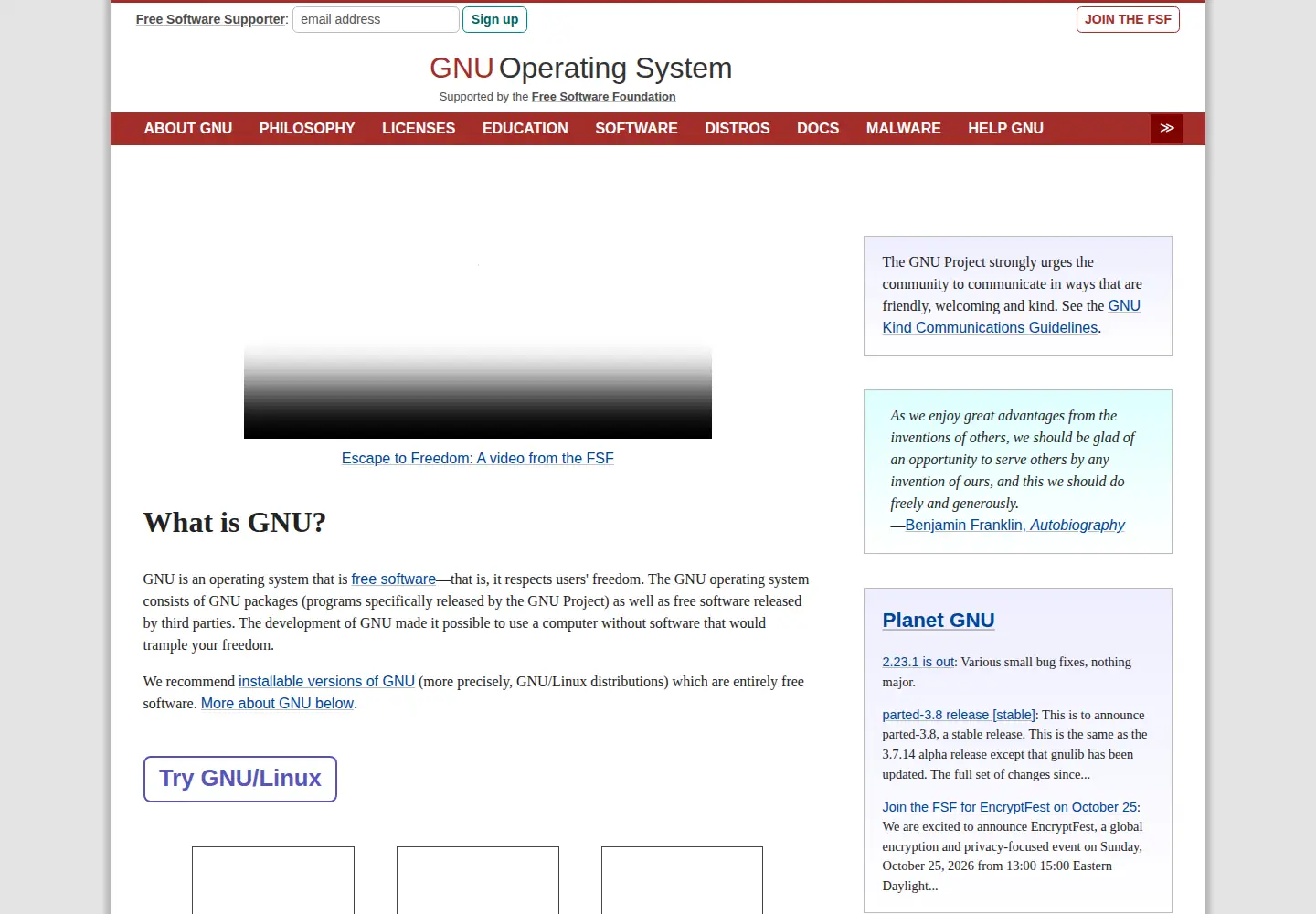 Screenshot of gnu.org