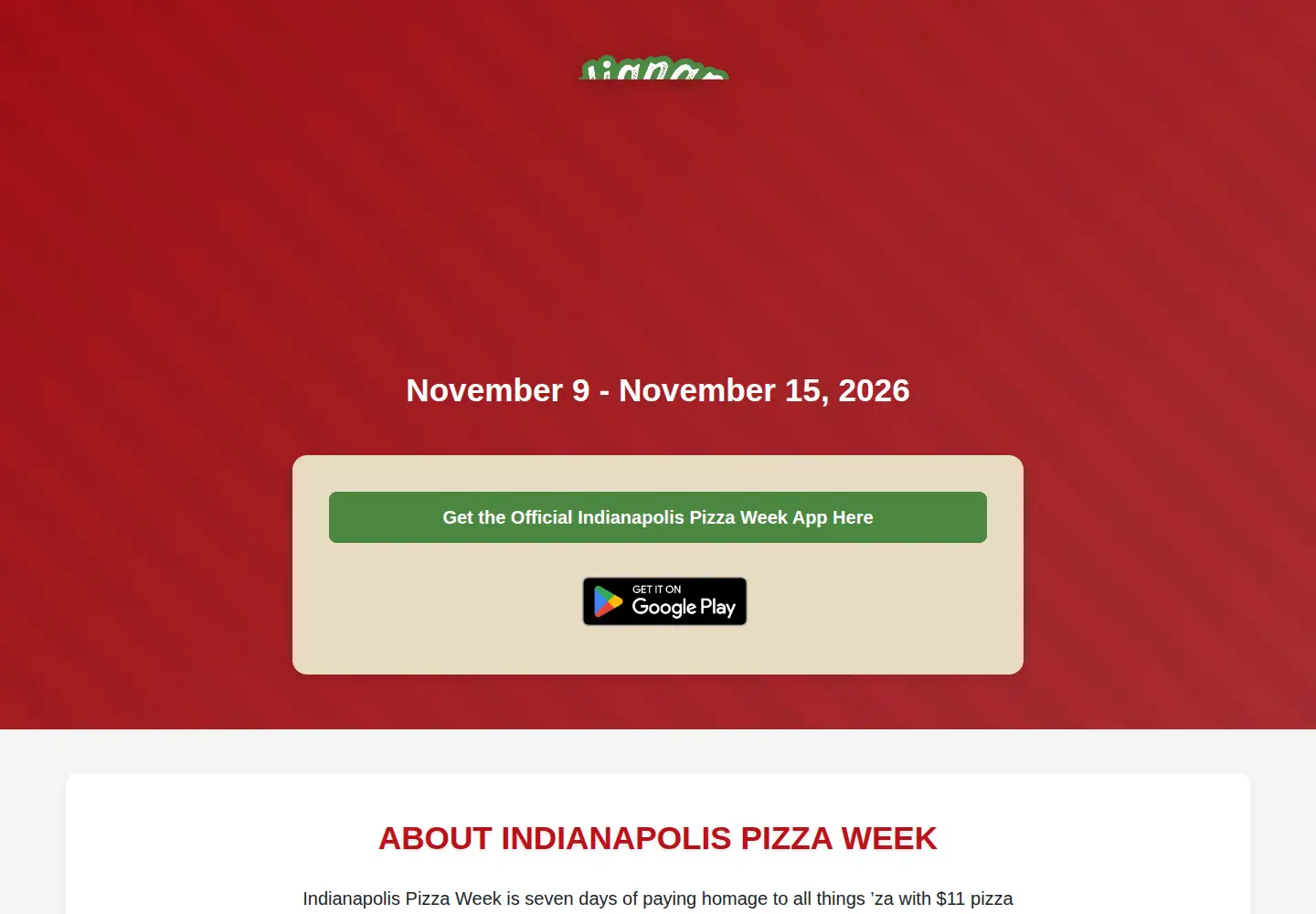 Captured homepage of indianapolispizzaweek.com in the current scan