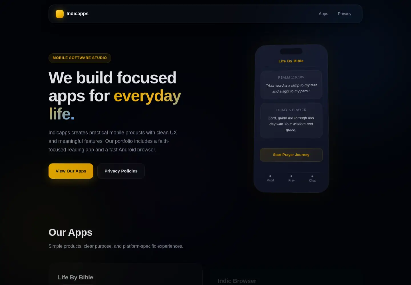 Captured homepage of indicapps.com in the current scan