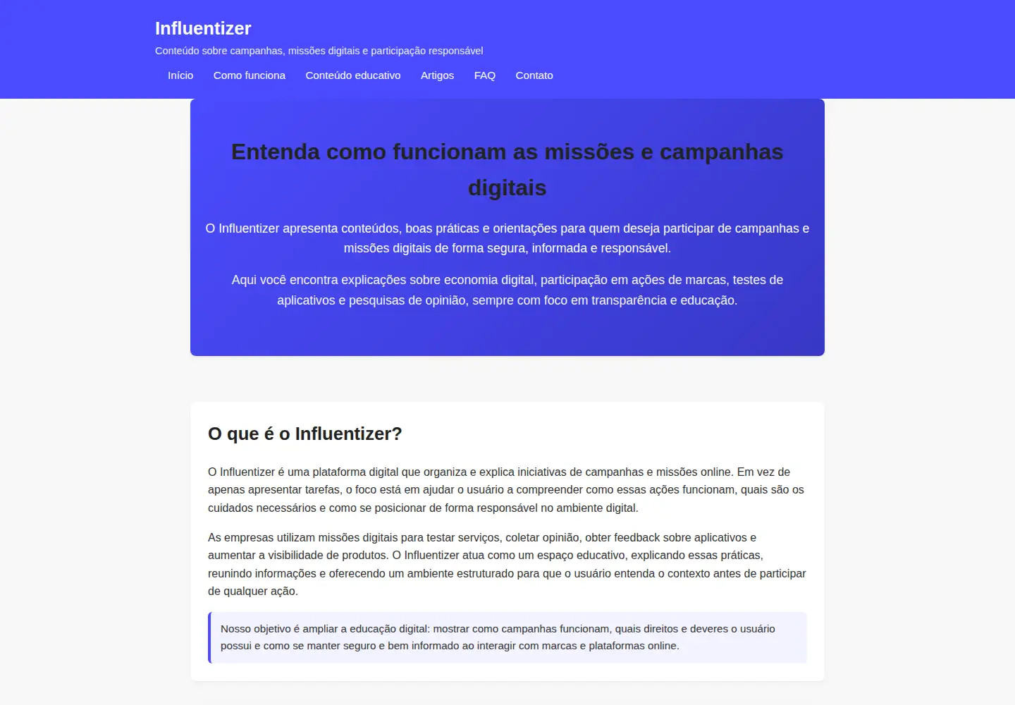 Screenshot of influentizer.com