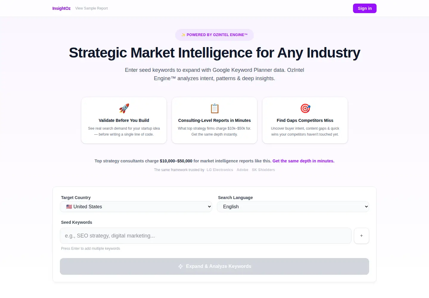 Screenshot of insightoz.com
