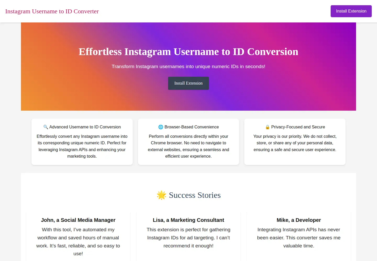 Screenshot of instausername2id.com