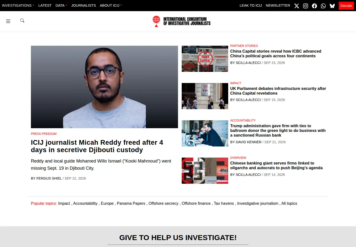 Screenshot of icij.org