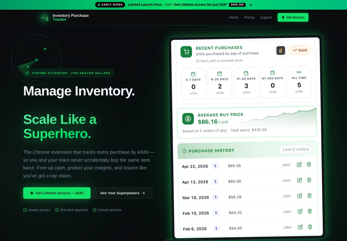 Screenshot of inventorypurchasetracker.com