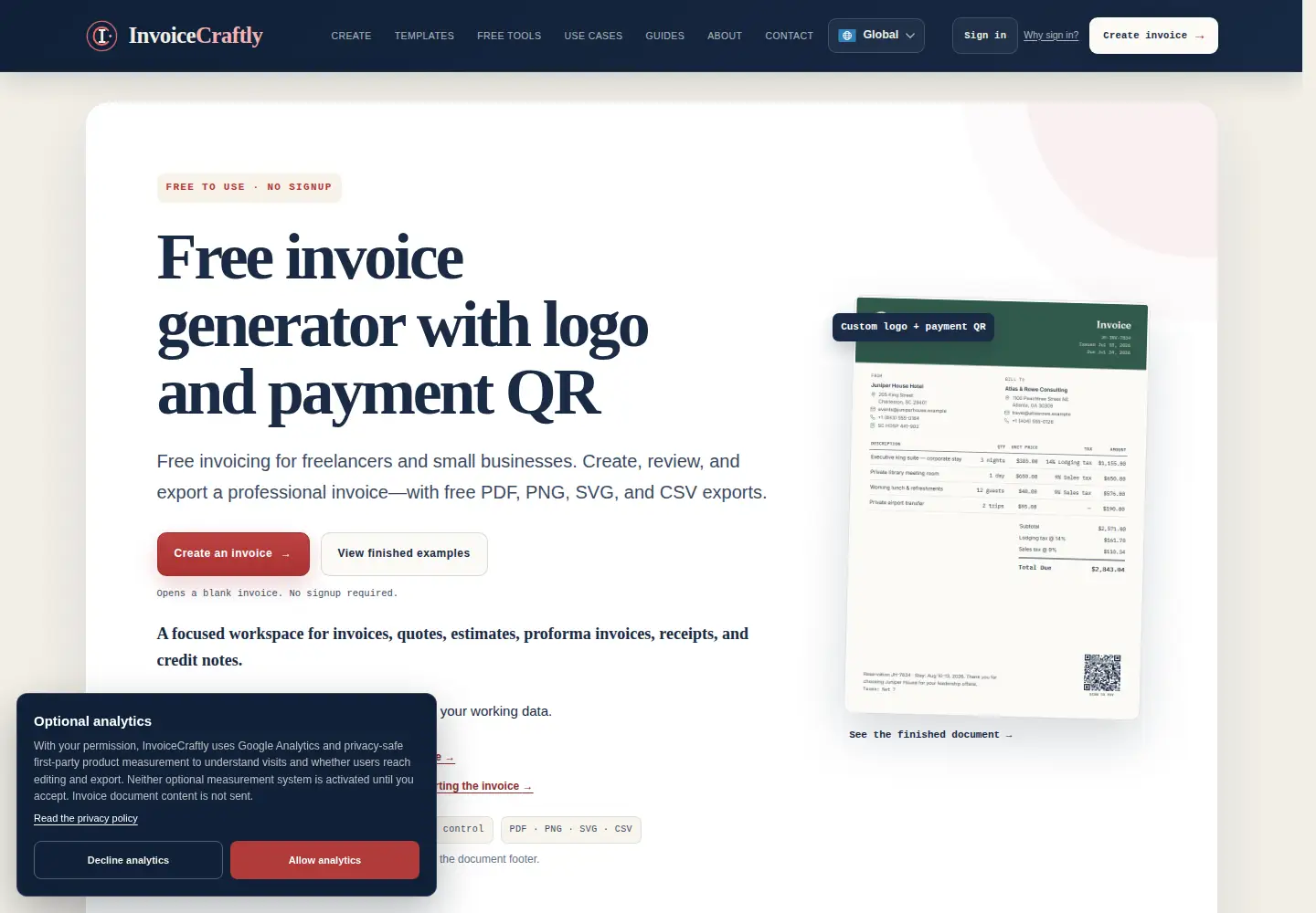 Screenshot of invoicecraftly.com
