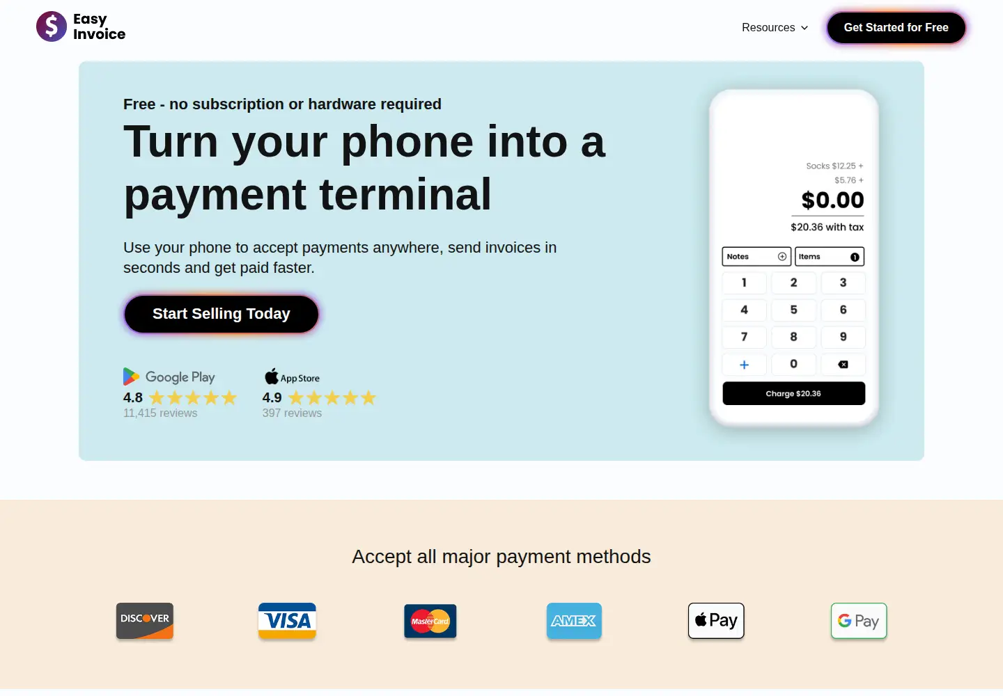 Captured homepage of invoiceseasy.com in the current scan