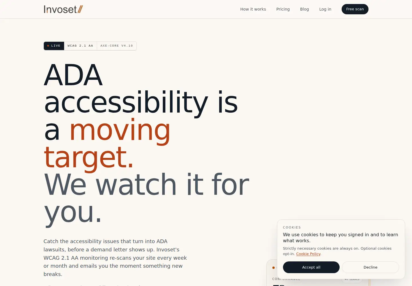 Captured homepage of invoset.com in the current scan