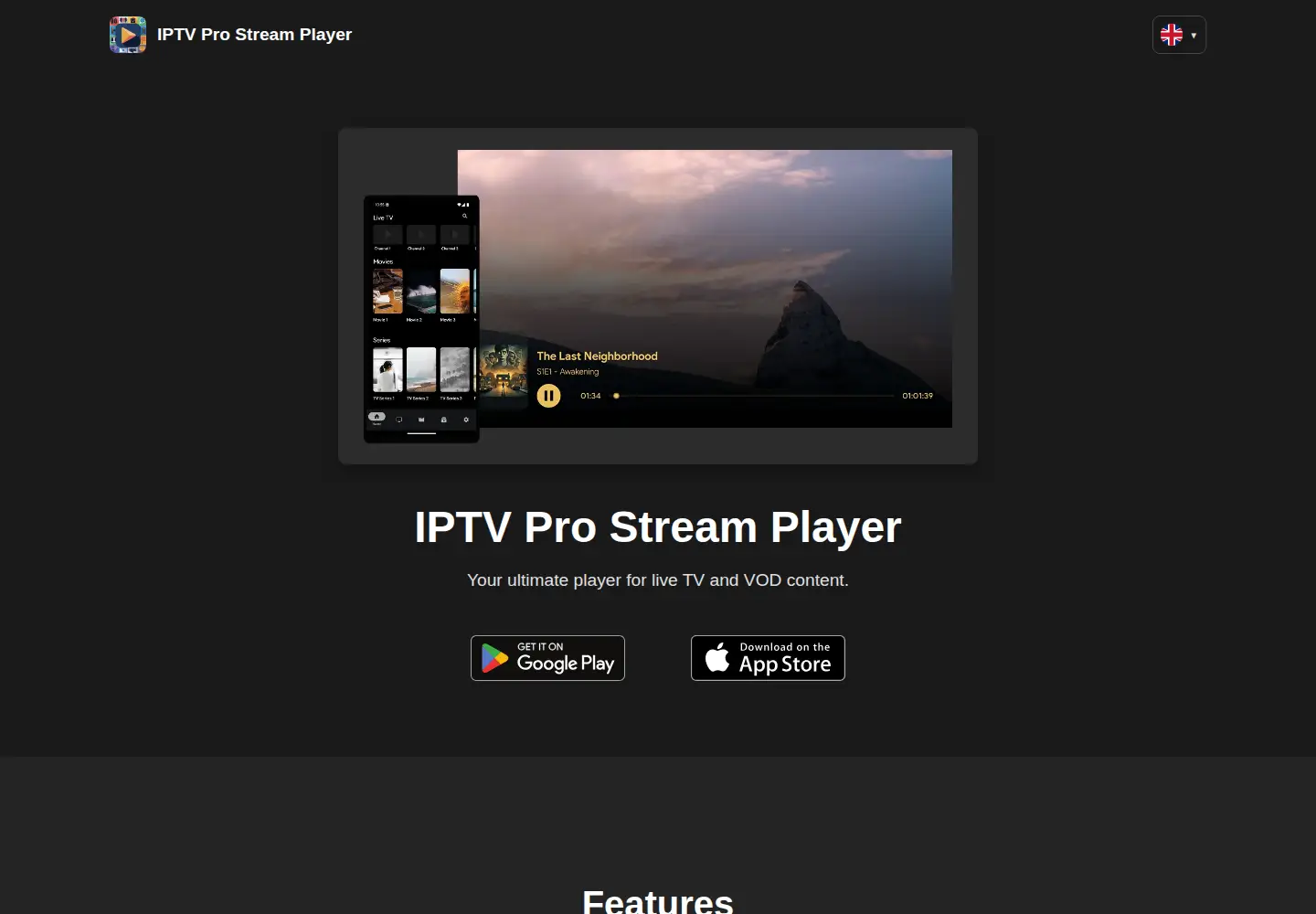 Captured homepage of iptvprostreamplayer.com in the current scan
