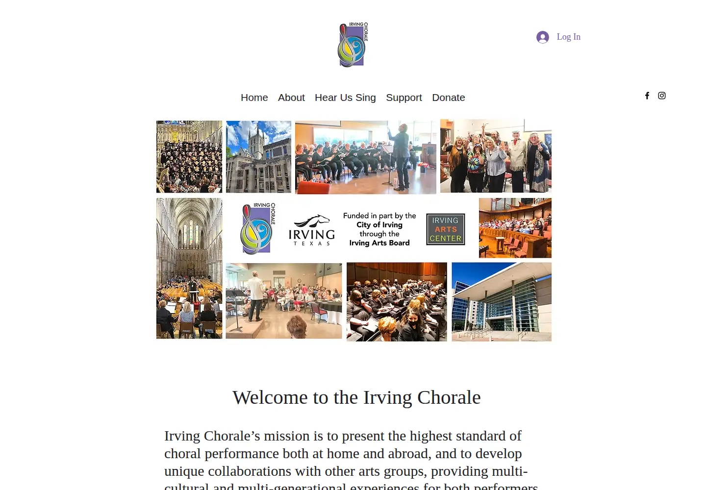 Captured homepage of irvingchorale.com in the current scan